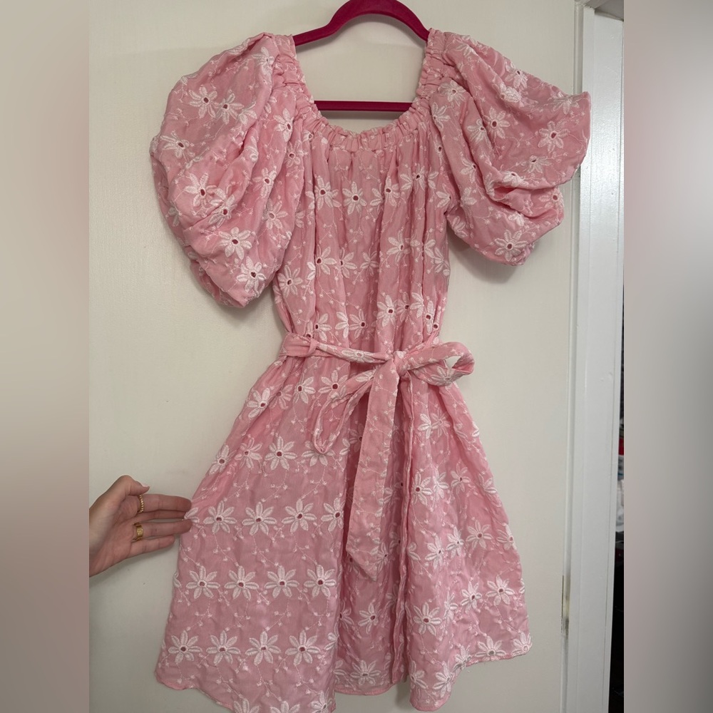 Rachel Pink Puff Sleeve Tie Front Sundress